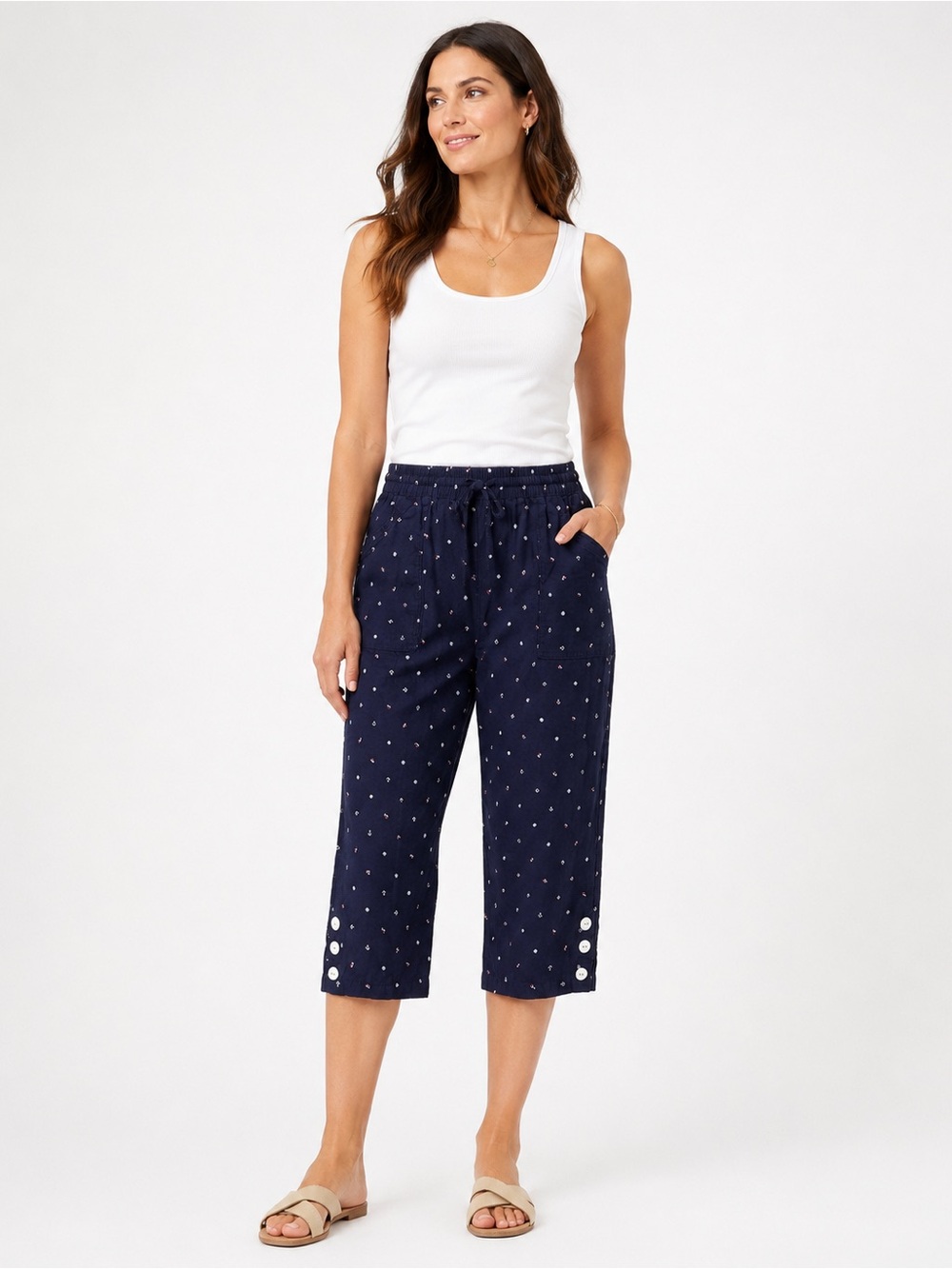 White Diamonds Navy Nautical Print Capri Pants Size Medium
